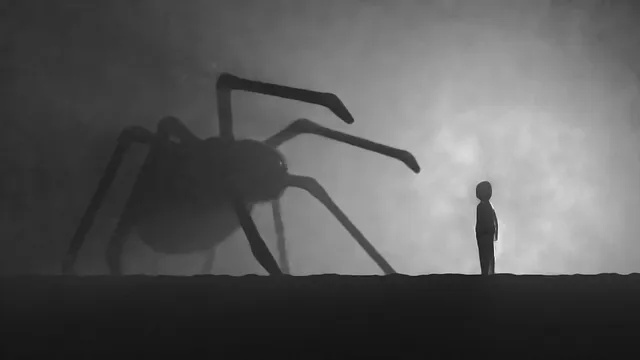 Emergency of Fear, Uncertainty, and Doubt from the shadows in the form of a giant spider.